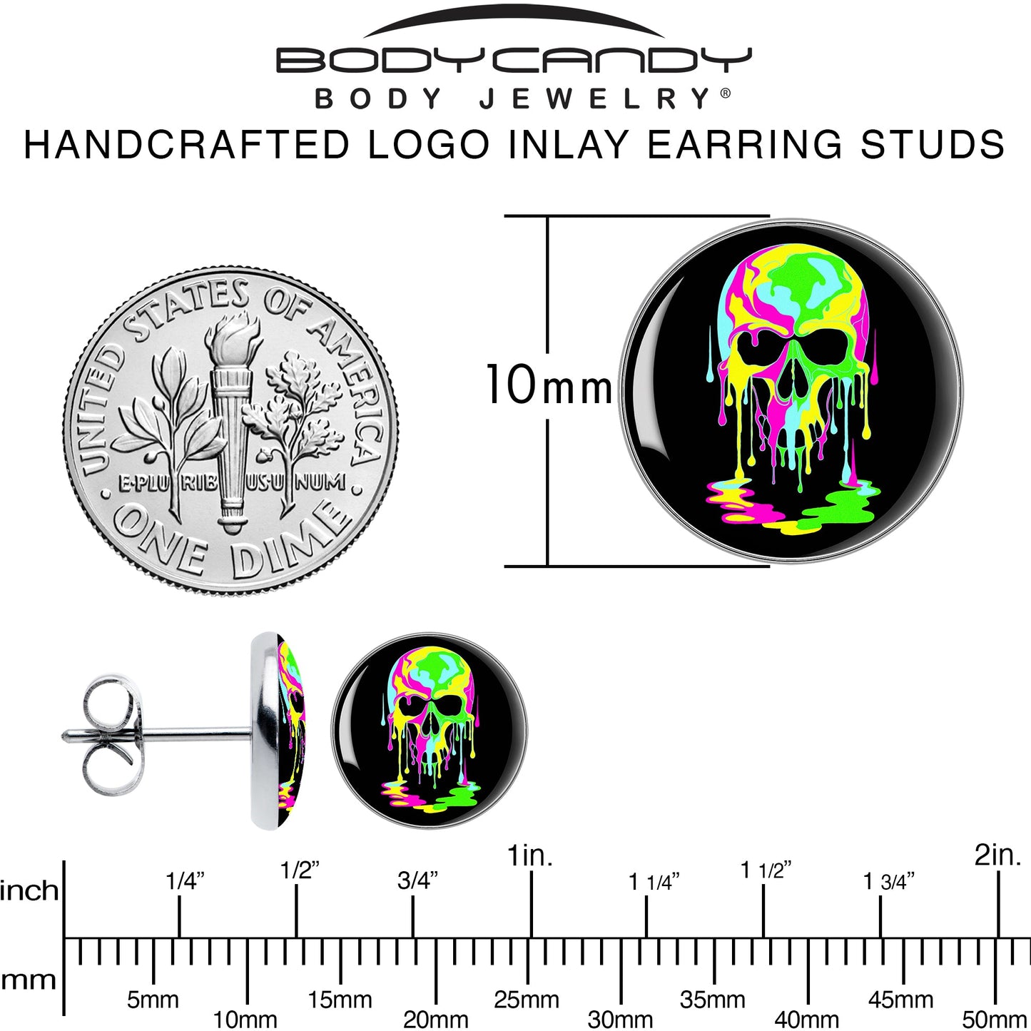 Ultra Bright Melting Skull Stud Earrings by Onyx O