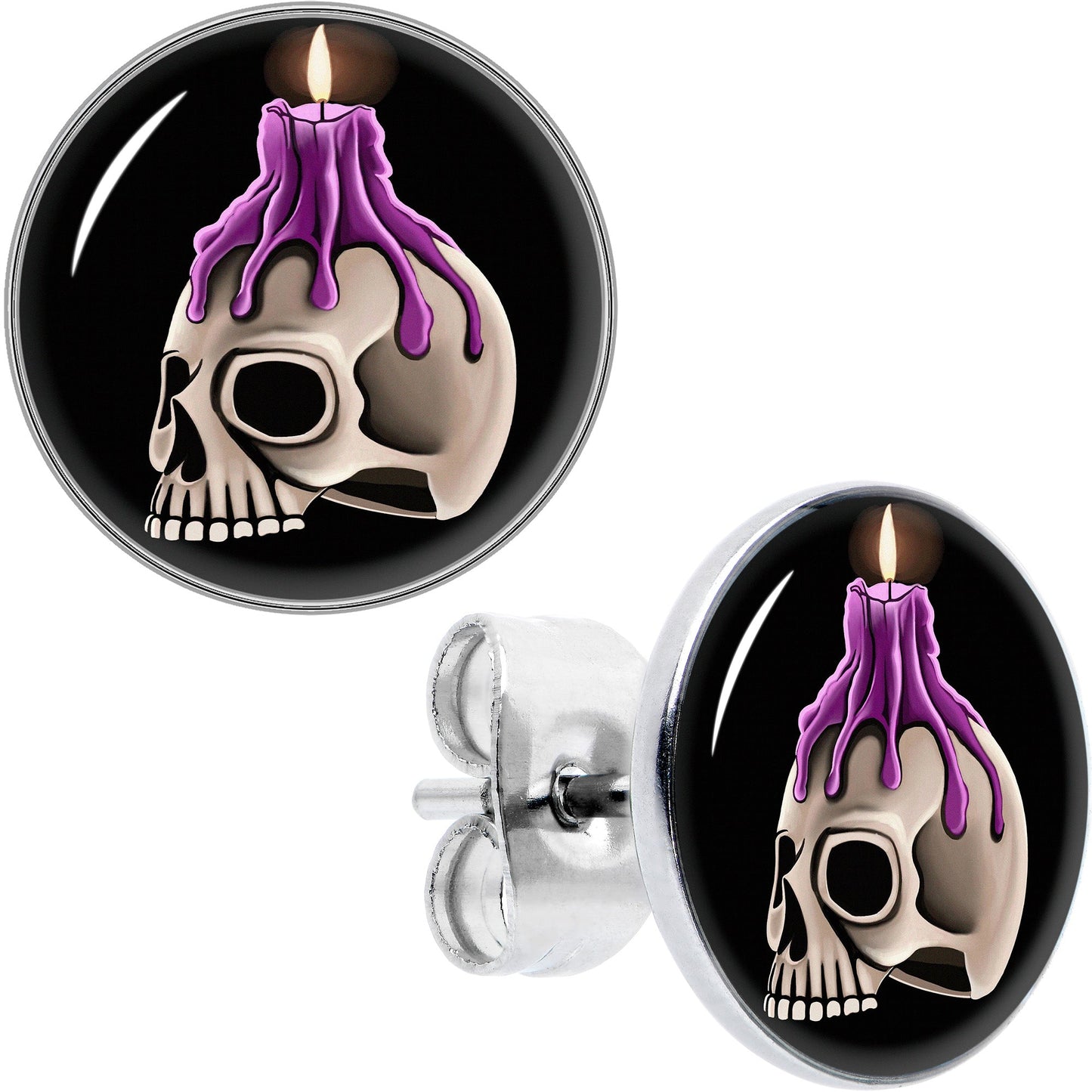 Burning Skull Candle Stud Earrings by Onyx O