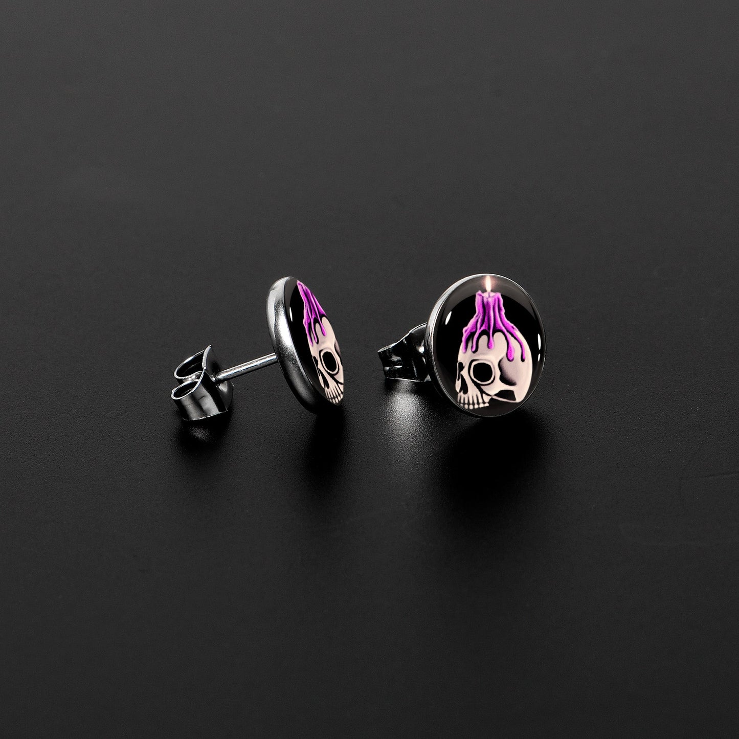 Burning Skull Candle Stud Earrings by Onyx O