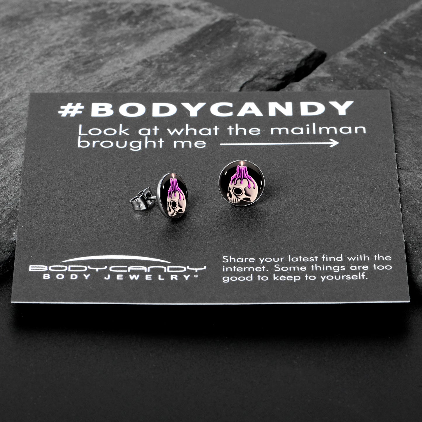 Burning Skull Candle Stud Earrings by Onyx O