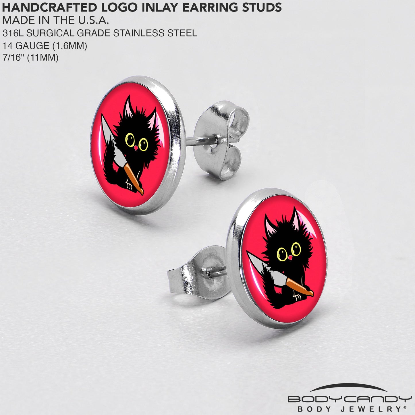 Stabby Cat Stud Earrings by Onyx O