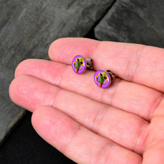 Sunflower Cactus Stud Earrings by Onyx O
