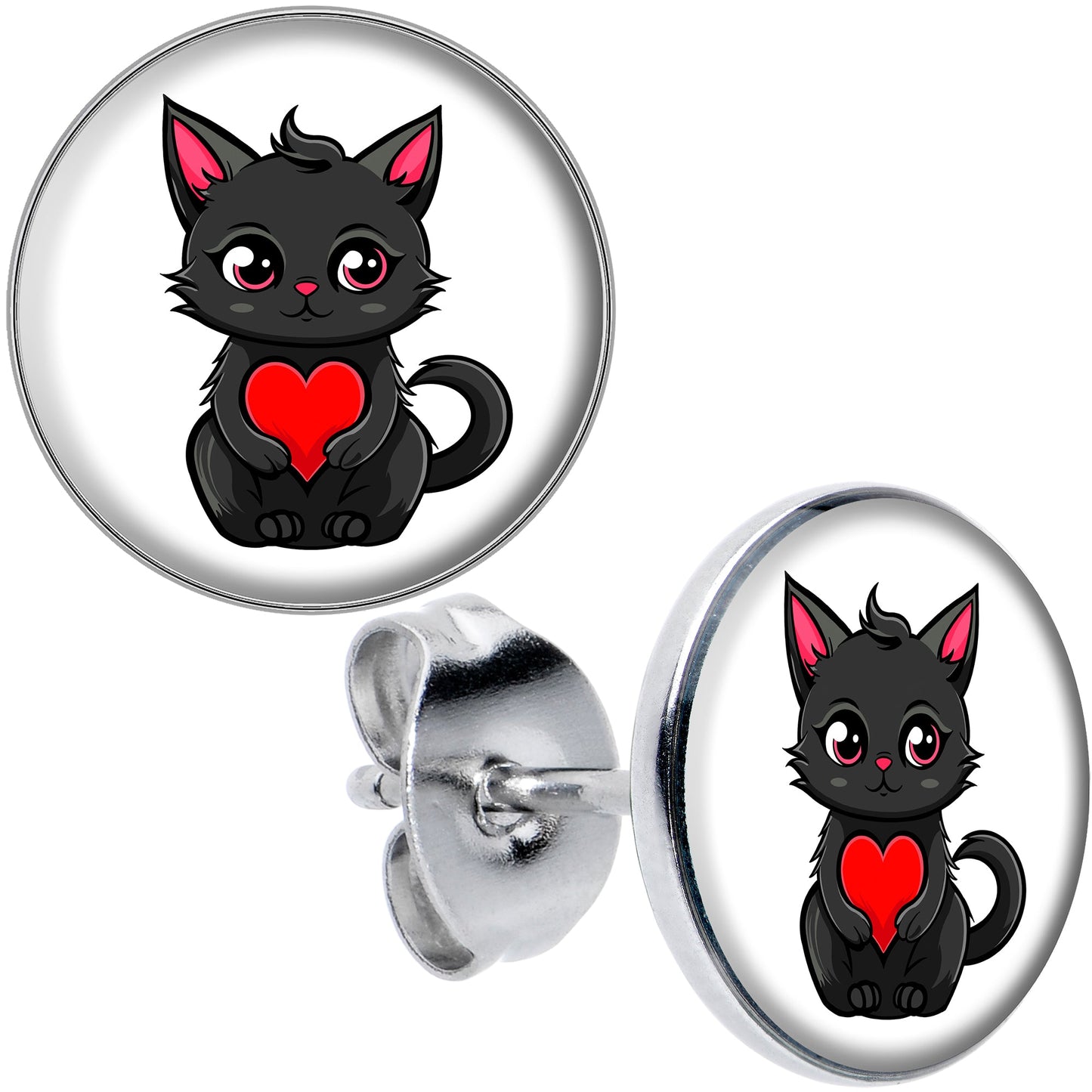 Valentine Cat Stud Earrings by Onyx O