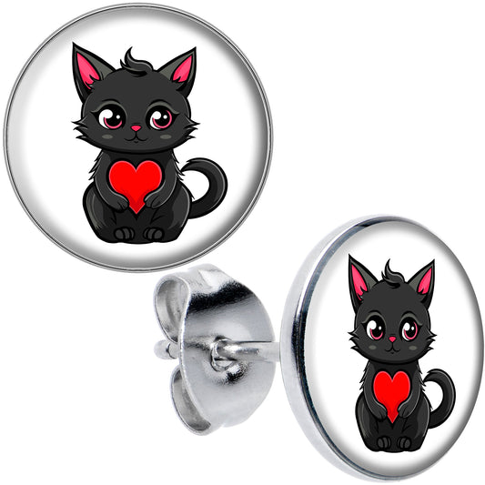 Valentine Cat Stud Earrings by Onyx O