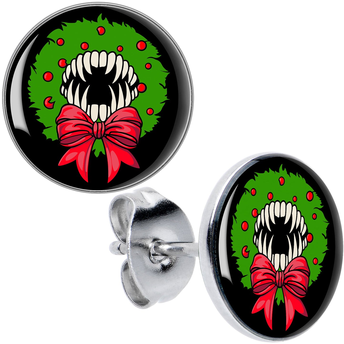 Holiday Vampire Wreath Stud Earrings by Onyx O