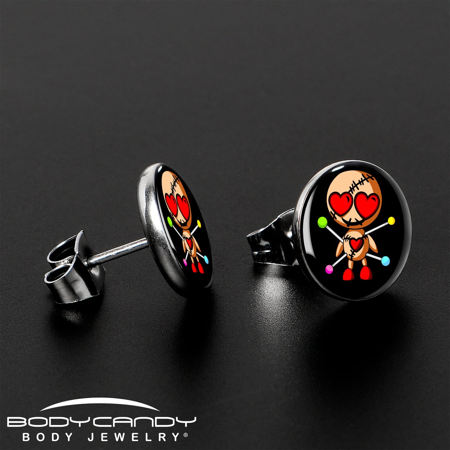Valentine Heart Voodoo Doll Stud Earrings