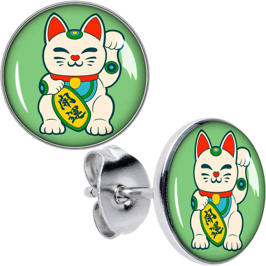 Waving Cat Stud Earrings by Onyx O