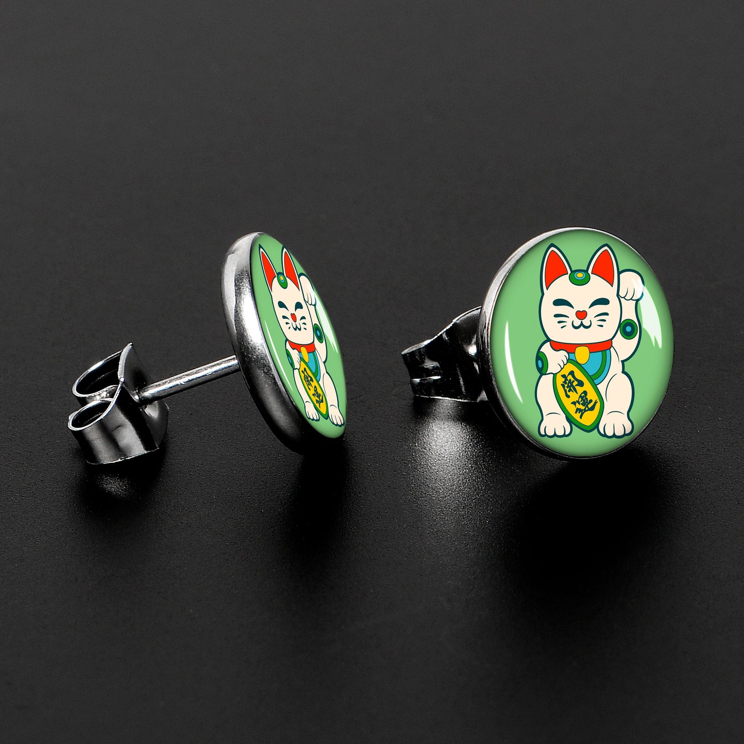 Waving Cat Stud Earrings by Onyx O