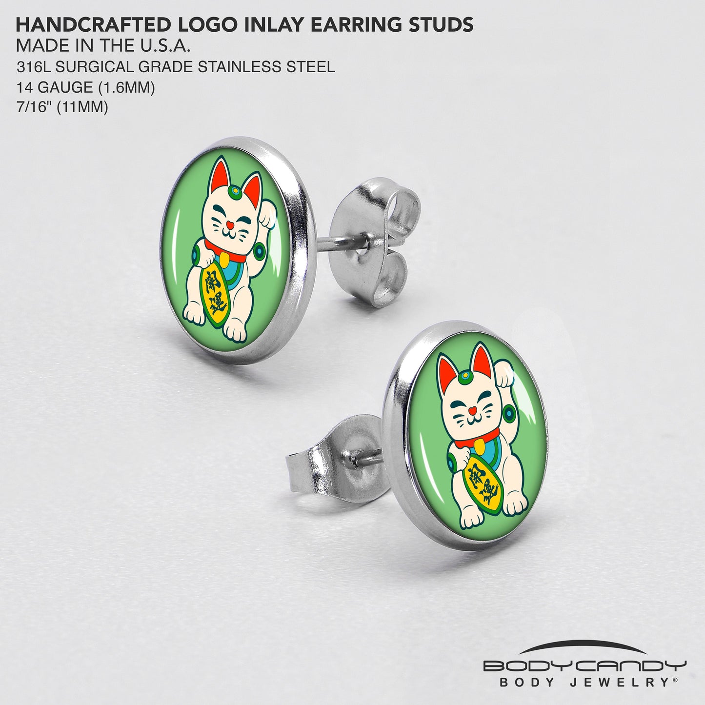 Waving Cat Stud Earrings by Onyx O