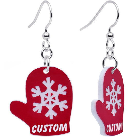 Custom Holiday Mittens Personalized Dangle Earrings