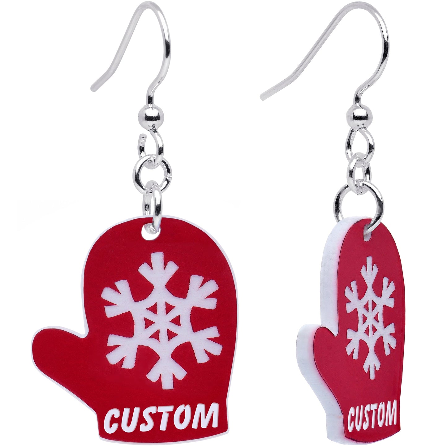 Custom Holiday Mittens Personalized Dangle Earrings