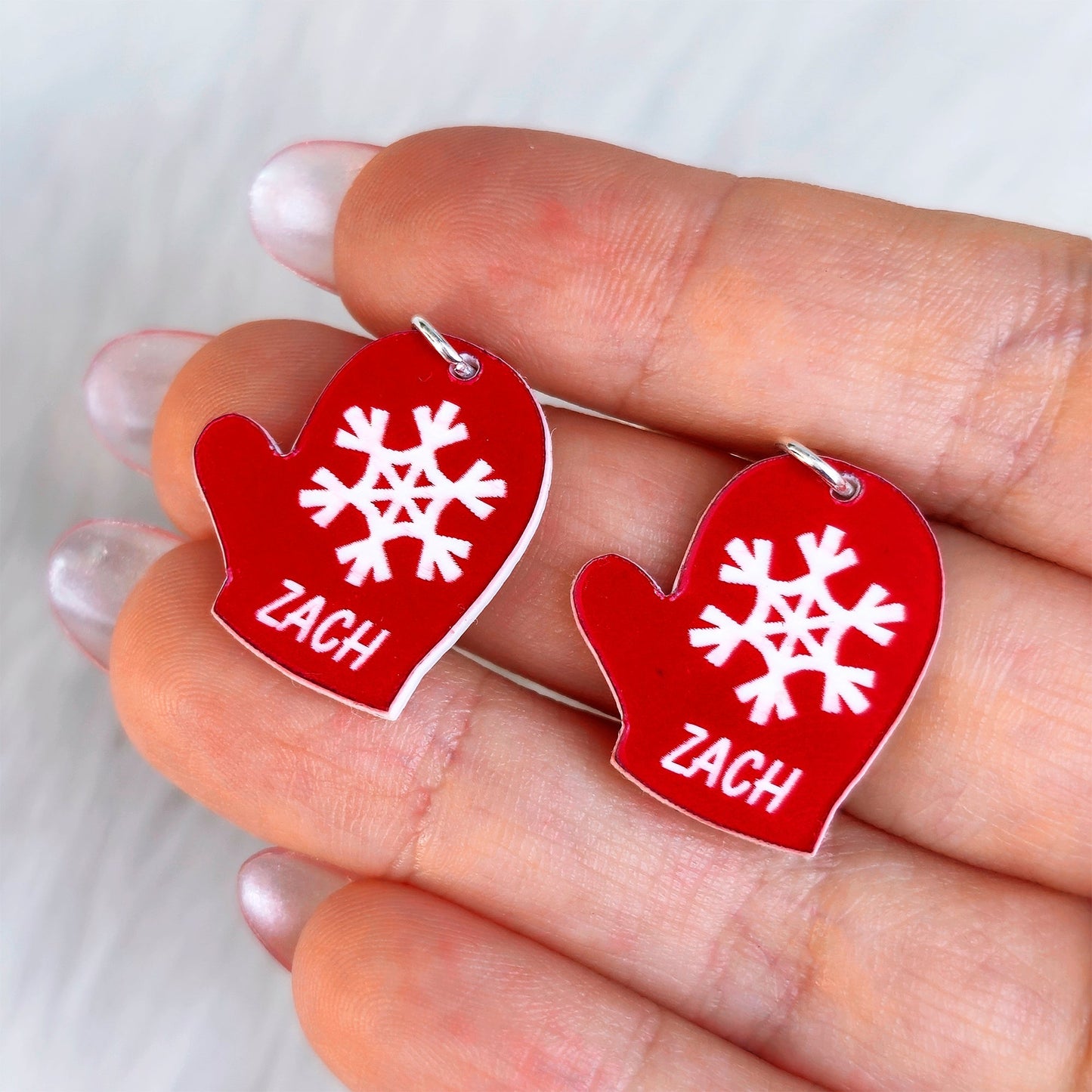 Custom Holiday Mittens Personalized Dangle Earrings
