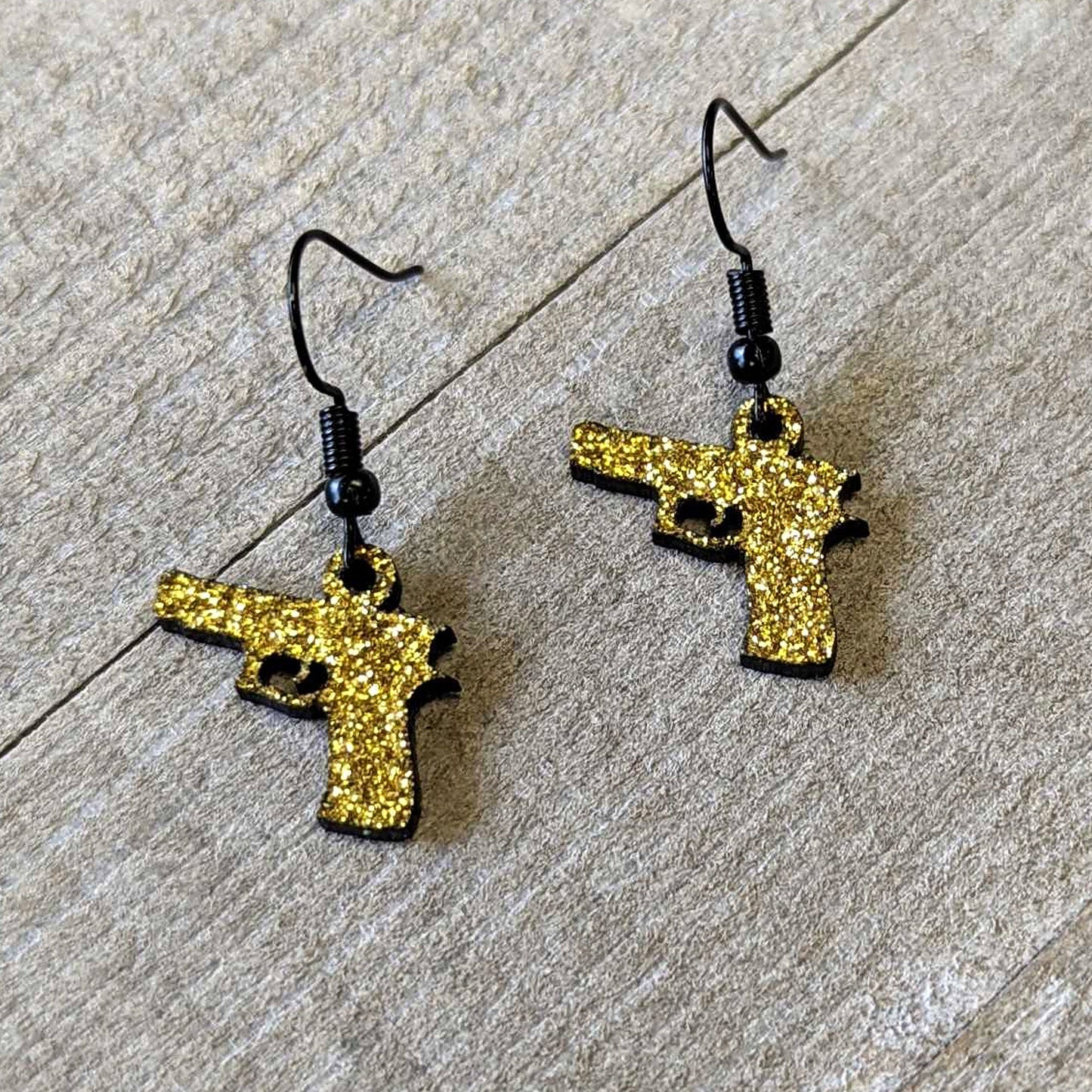 Yellow Glitter Gun Fishhook Dangle Earrings