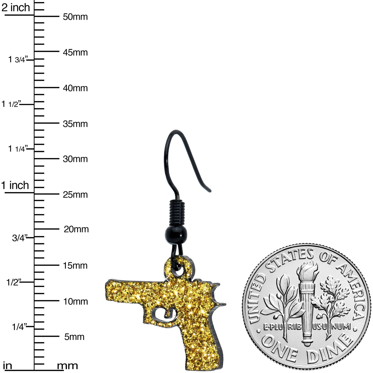 Yellow Glitter Gun Fishhook Dangle Earrings