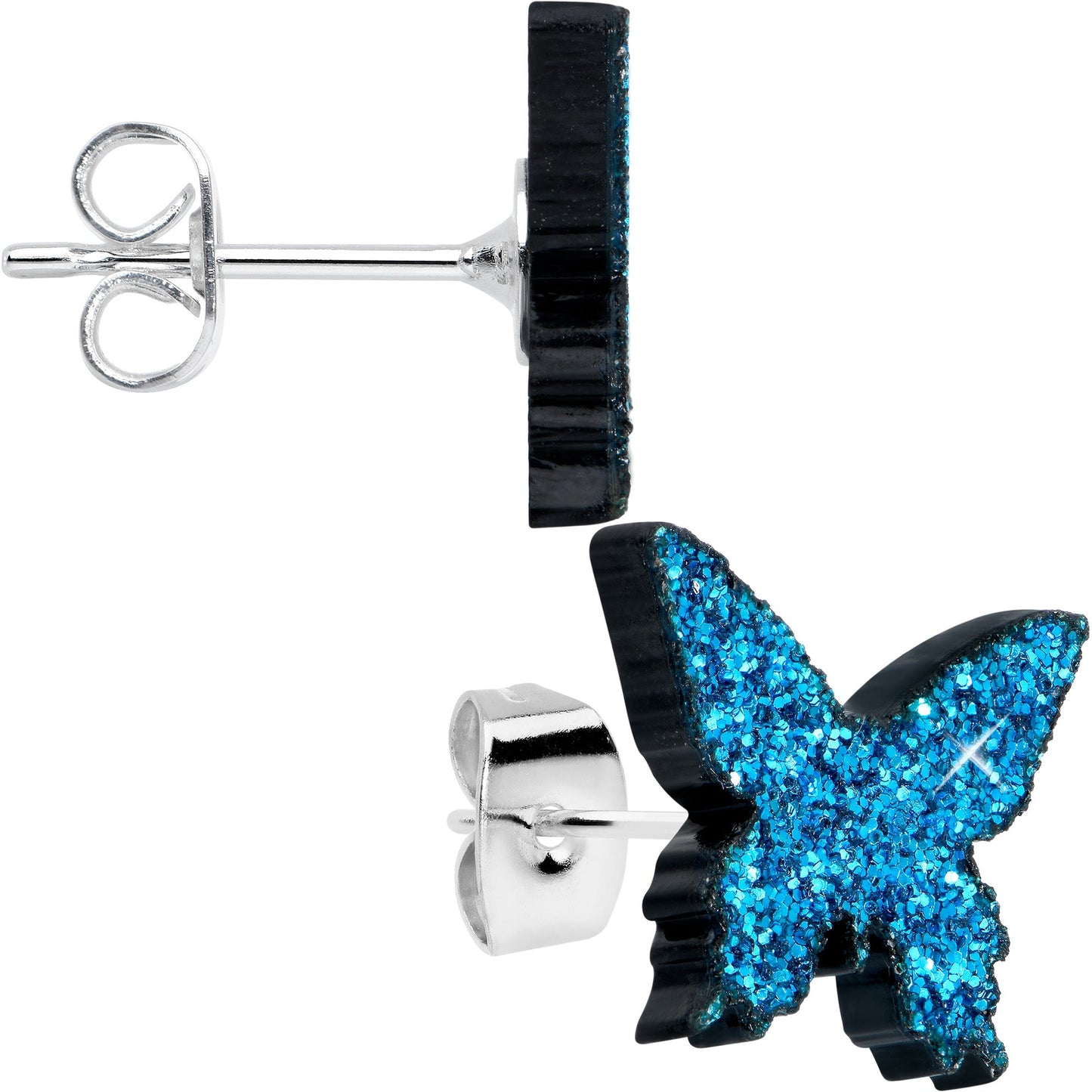Blue Glitter Butterfly Stud Earring Set