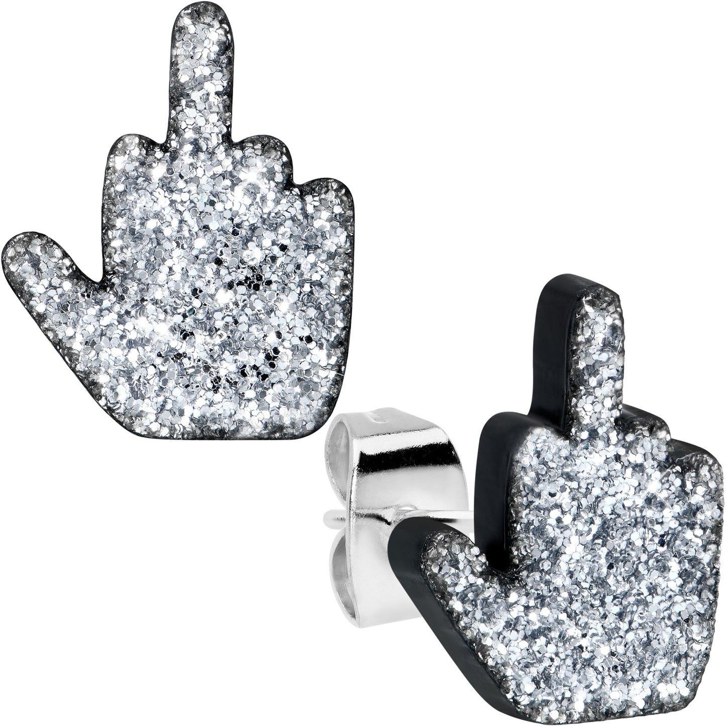 Silver Glitter Middle Finger Stud Earrings Set