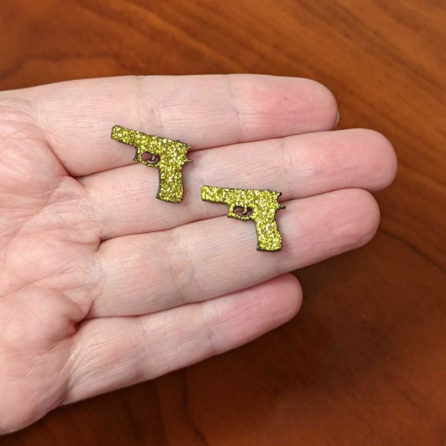 Yellow Glitter Gun Stud Earrings Set