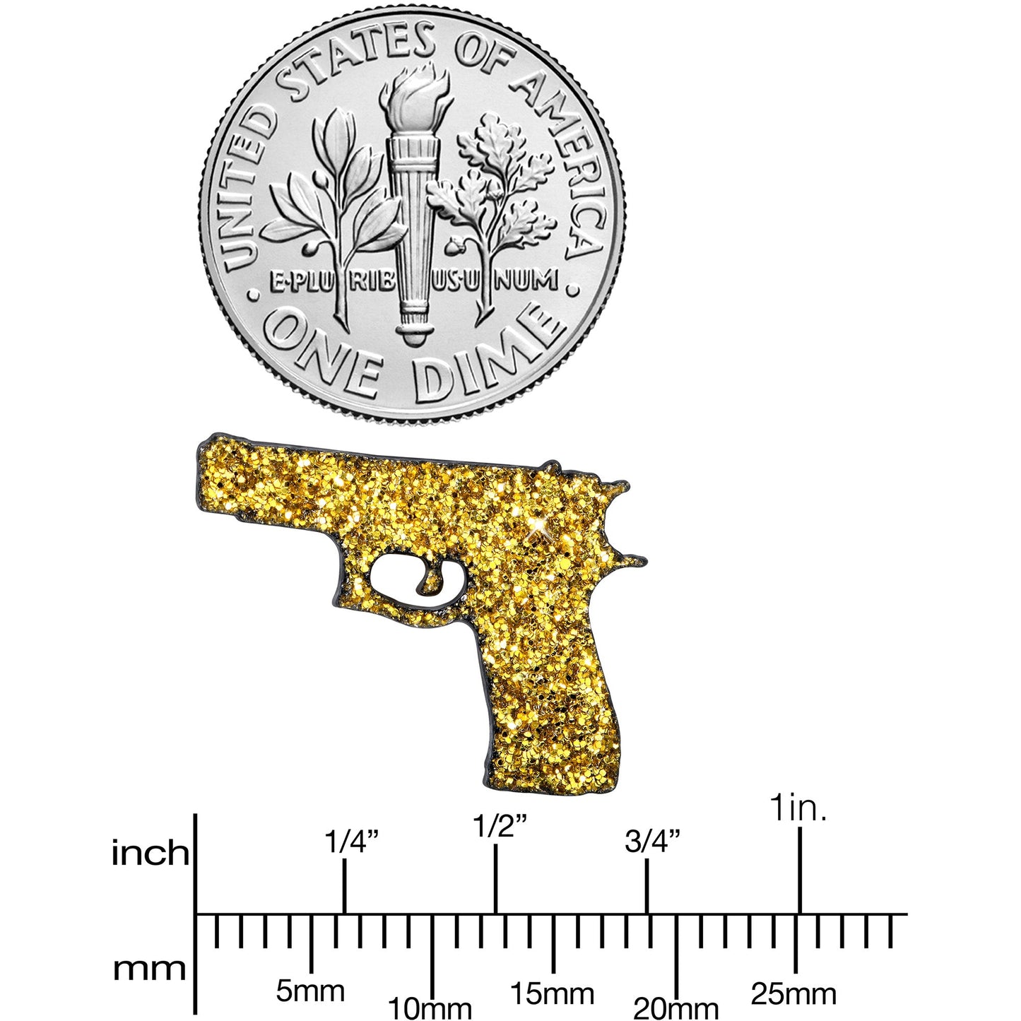 Yellow Glitter Gun Stud Earrings Set