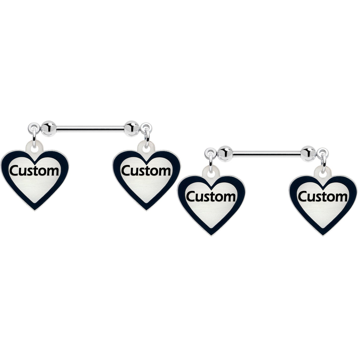Custom Heart Glow in the Dark Double Personalized Name Dangle Nipple Ring Set
