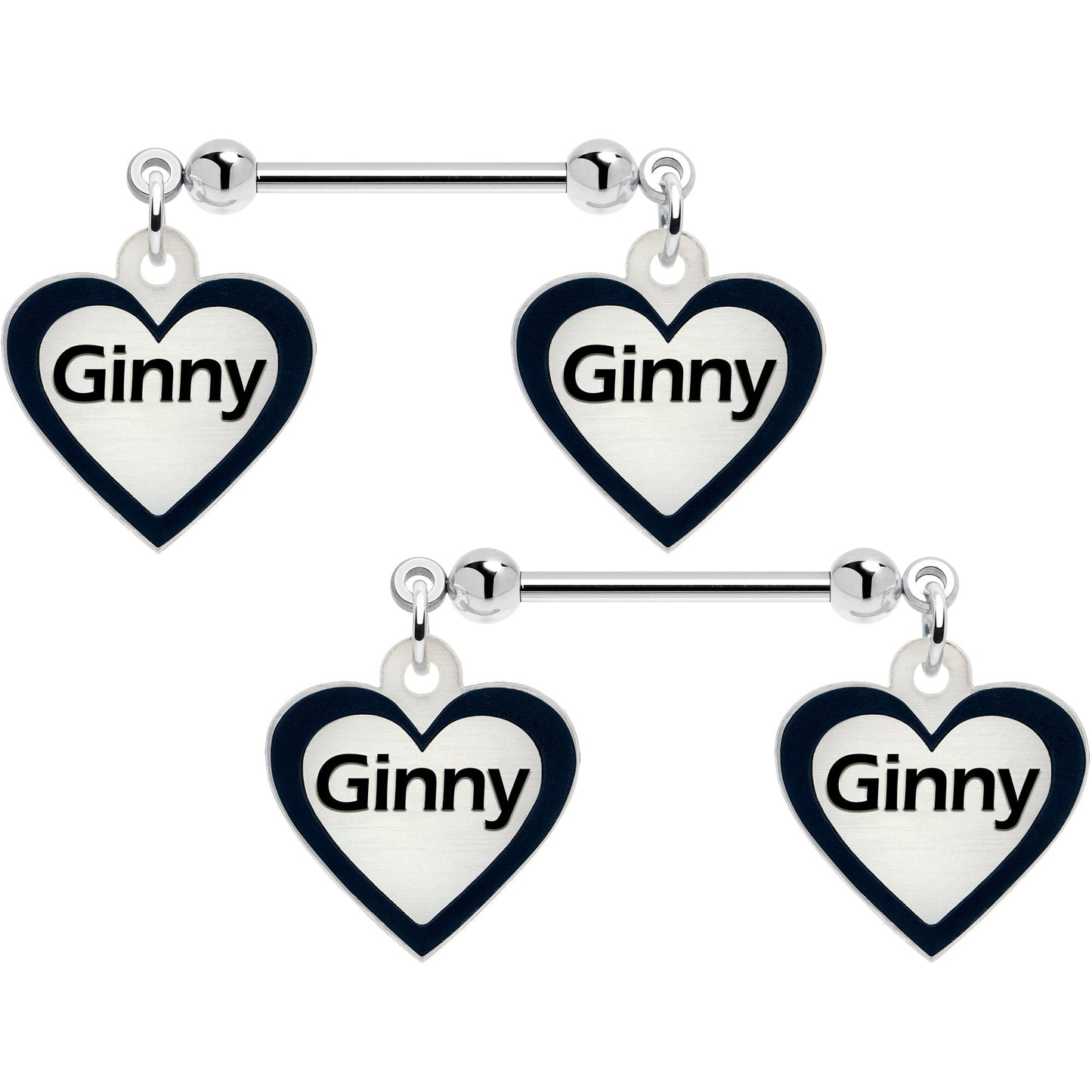 Custom Heart Glow in the Dark Double Personalized Name Dangle Nipple Ring Set