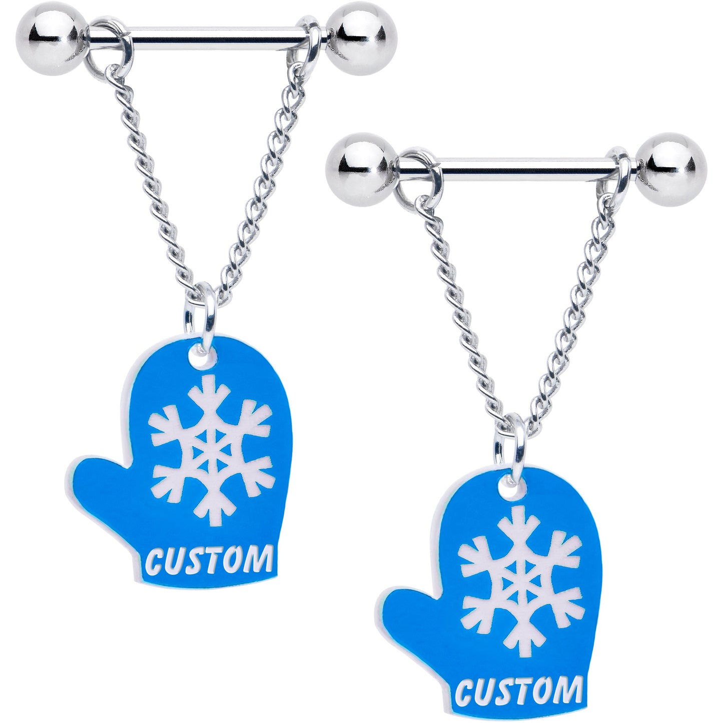 Custom Holiday Mittens Personalized Dangle Barbell Nipple Ring Set