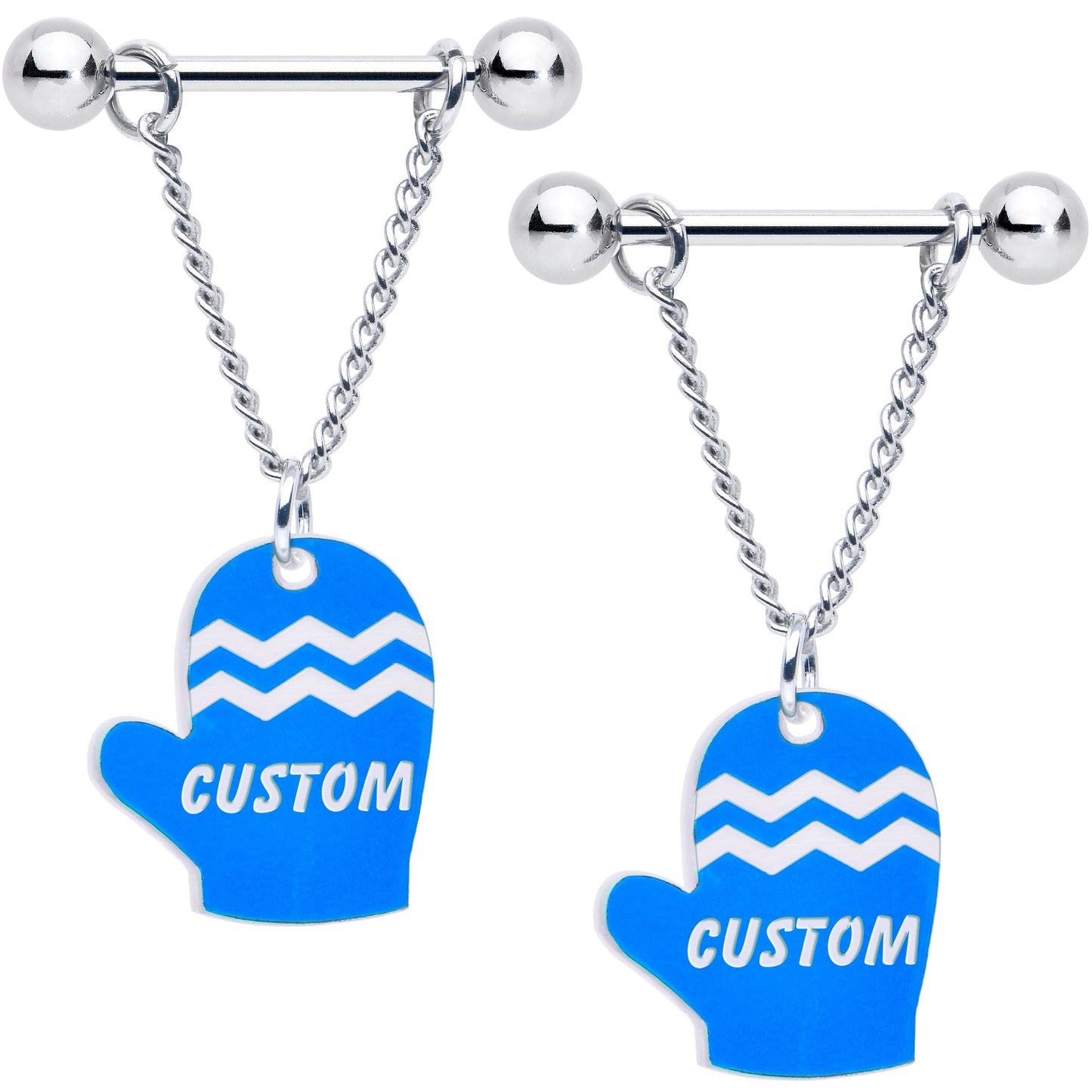 Custom Holiday Mittens Personalized Dangle Barbell Nipple Ring Set