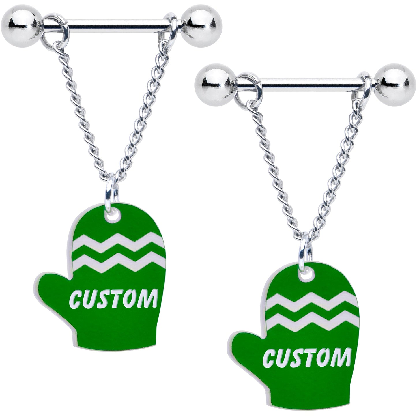Custom Holiday Mittens Personalized Dangle Barbell Nipple Ring Set