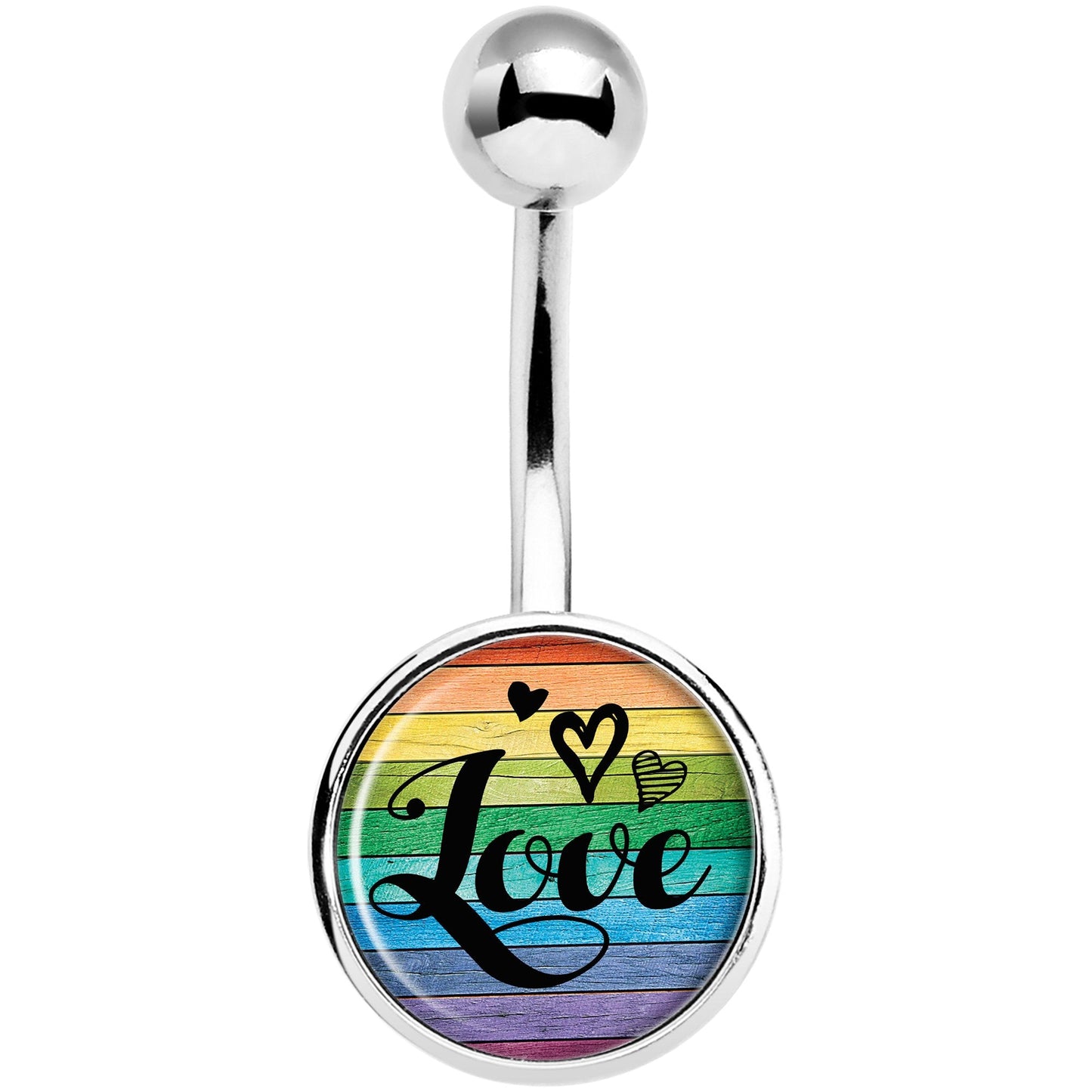 Rainbow Wooden Love Pride Flag Belly Ring