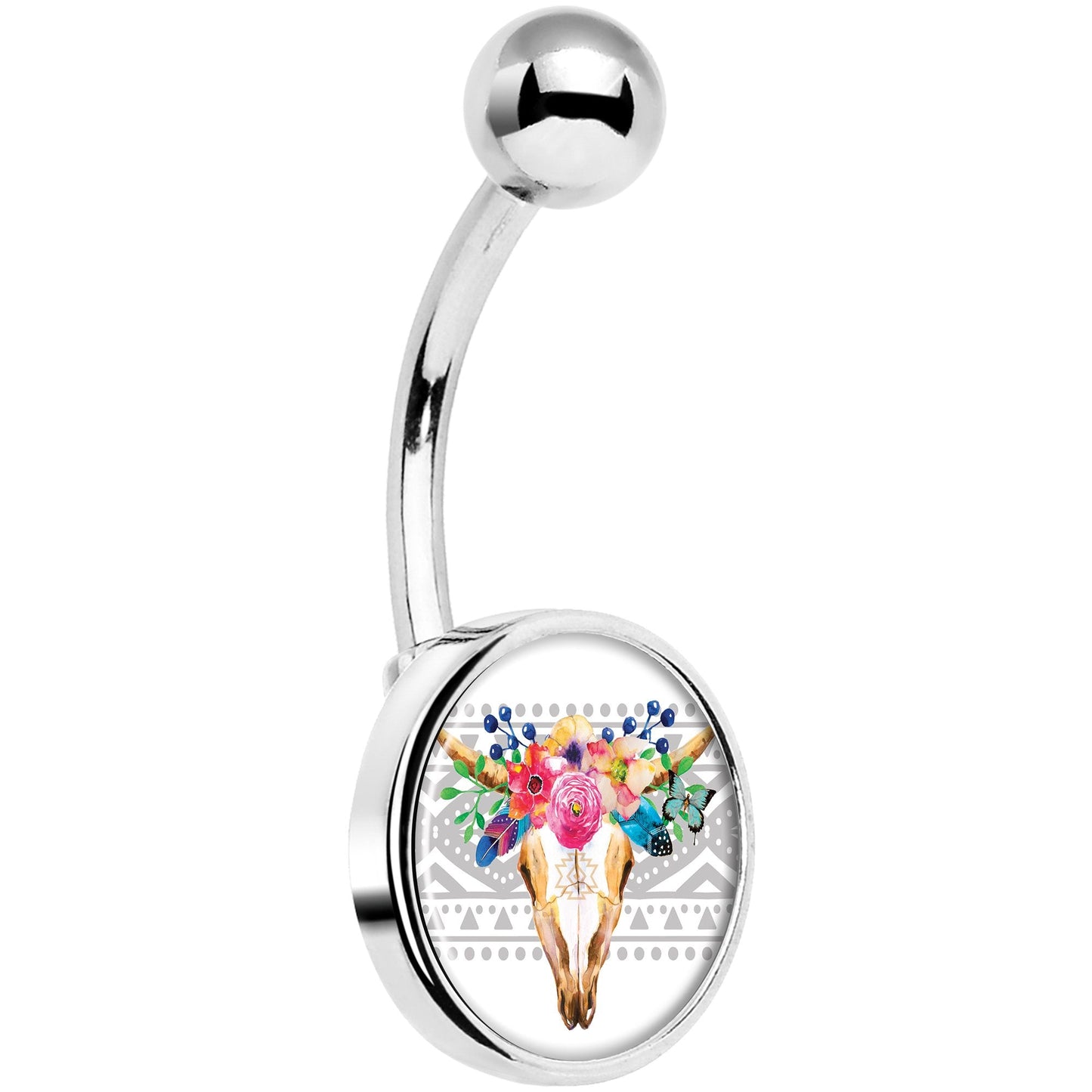 Watercolor Flower Animal Skull Belly Ring