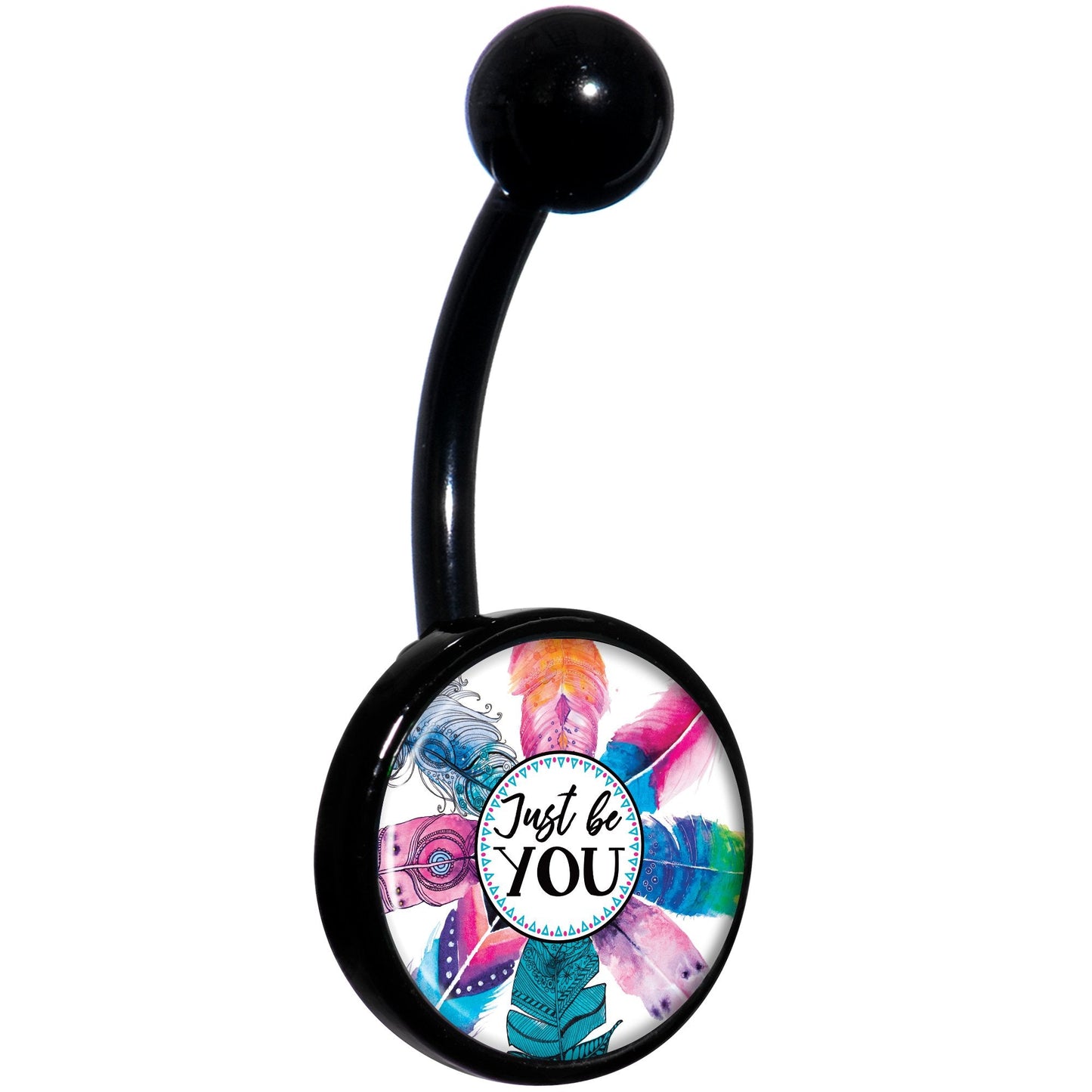 Watercolor Feathers Just Be You Black Belly Ring