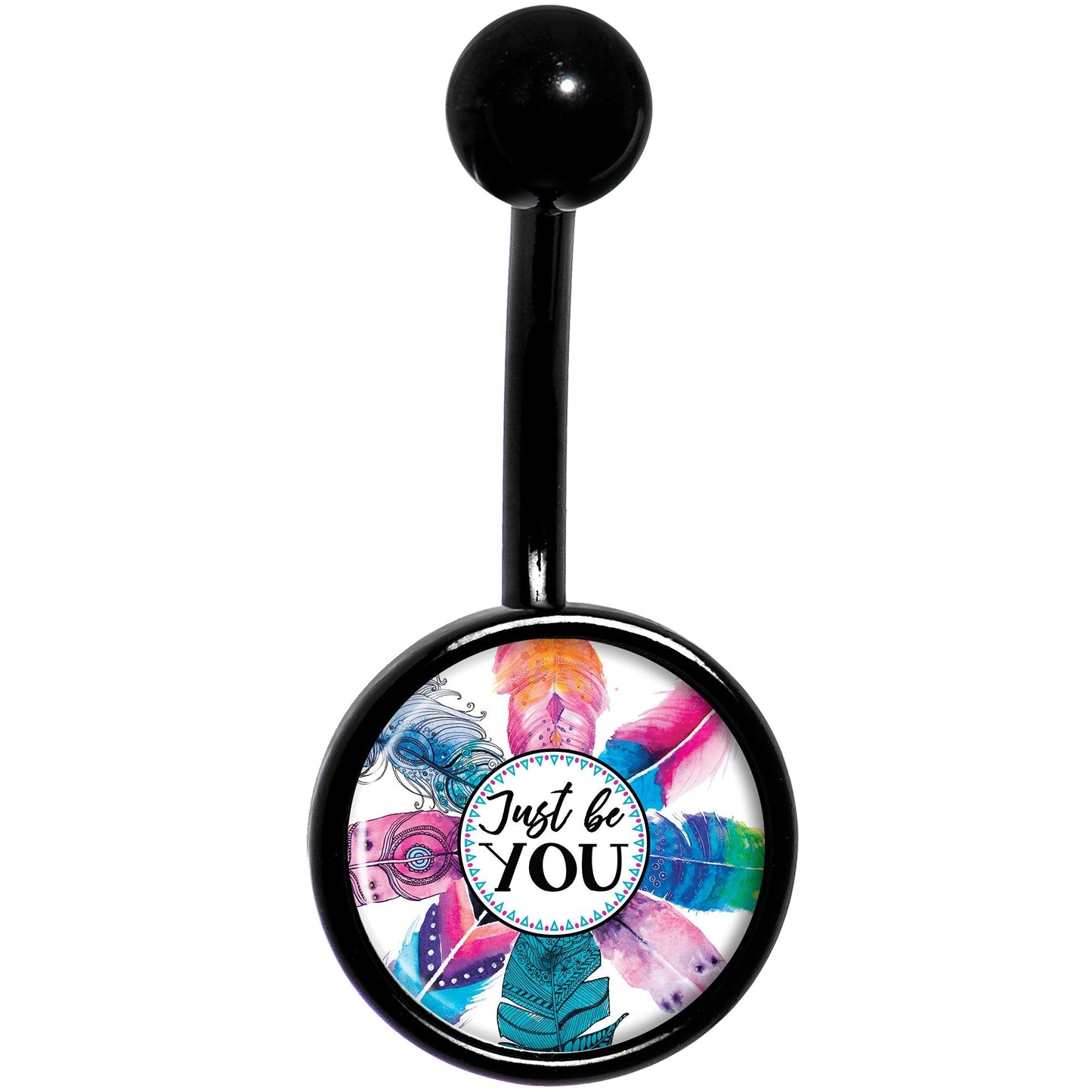 Watercolor Feathers Just Be You Black Belly Ring