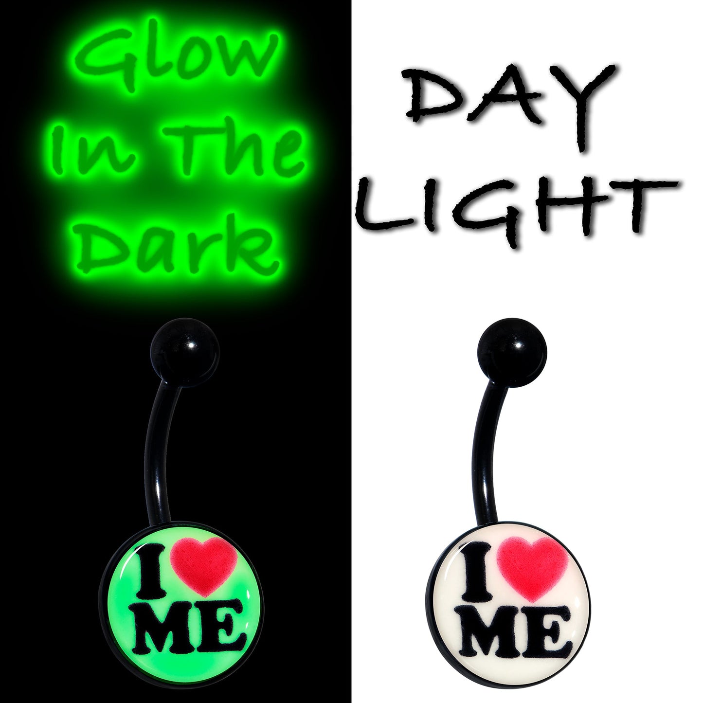 Black Glow in the Dark I Love Me Belly Ring by Onyx O