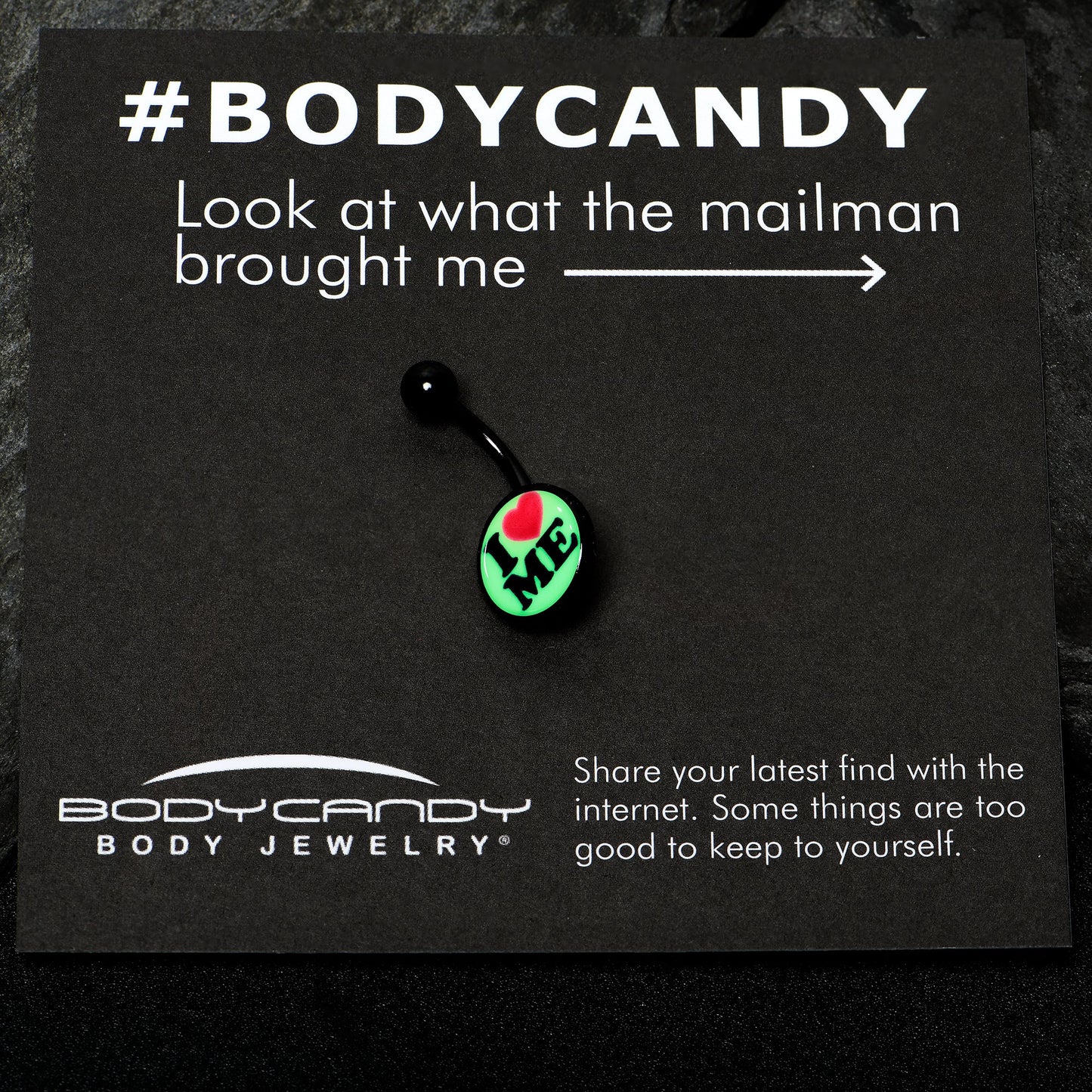 Black Glow in the Dark I Love Me Belly Ring by Onyx O