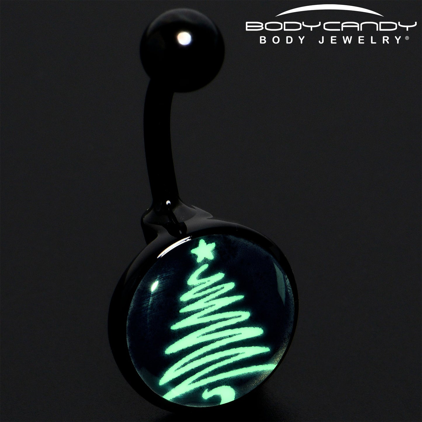 Black Glow in the Dark Holiday Christmas Tree Belly Ring by Onyx O