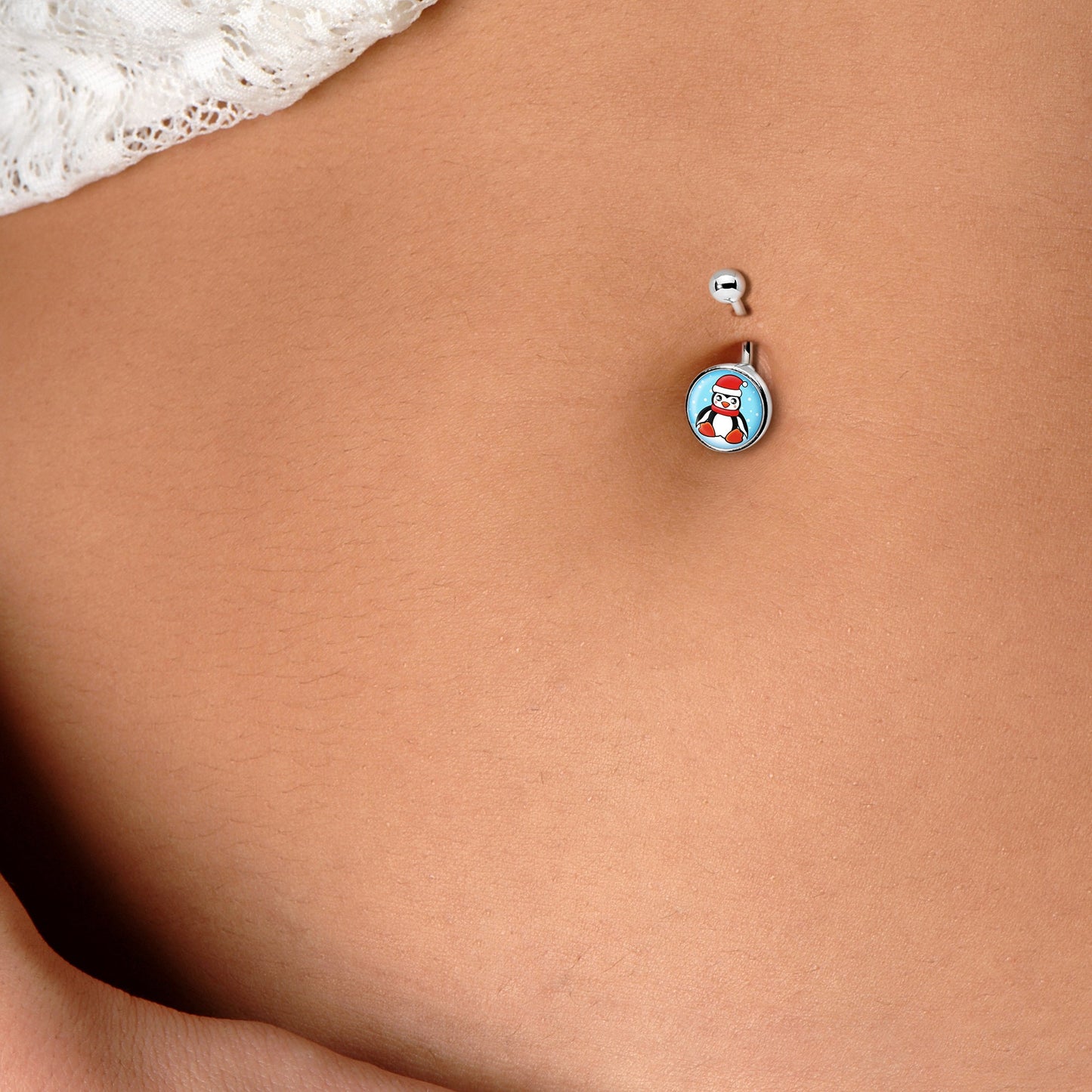Snowfall Holiday Penguin Belly Ring by Onyx O