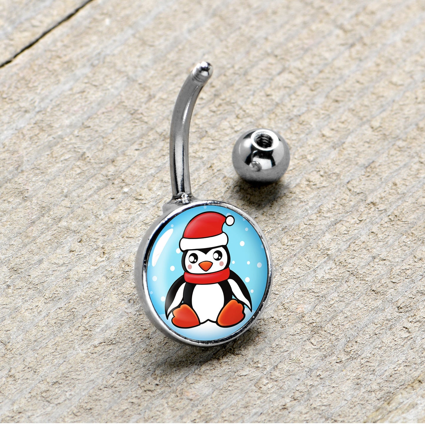 Snowfall Holiday Penguin Belly Ring by Onyx O