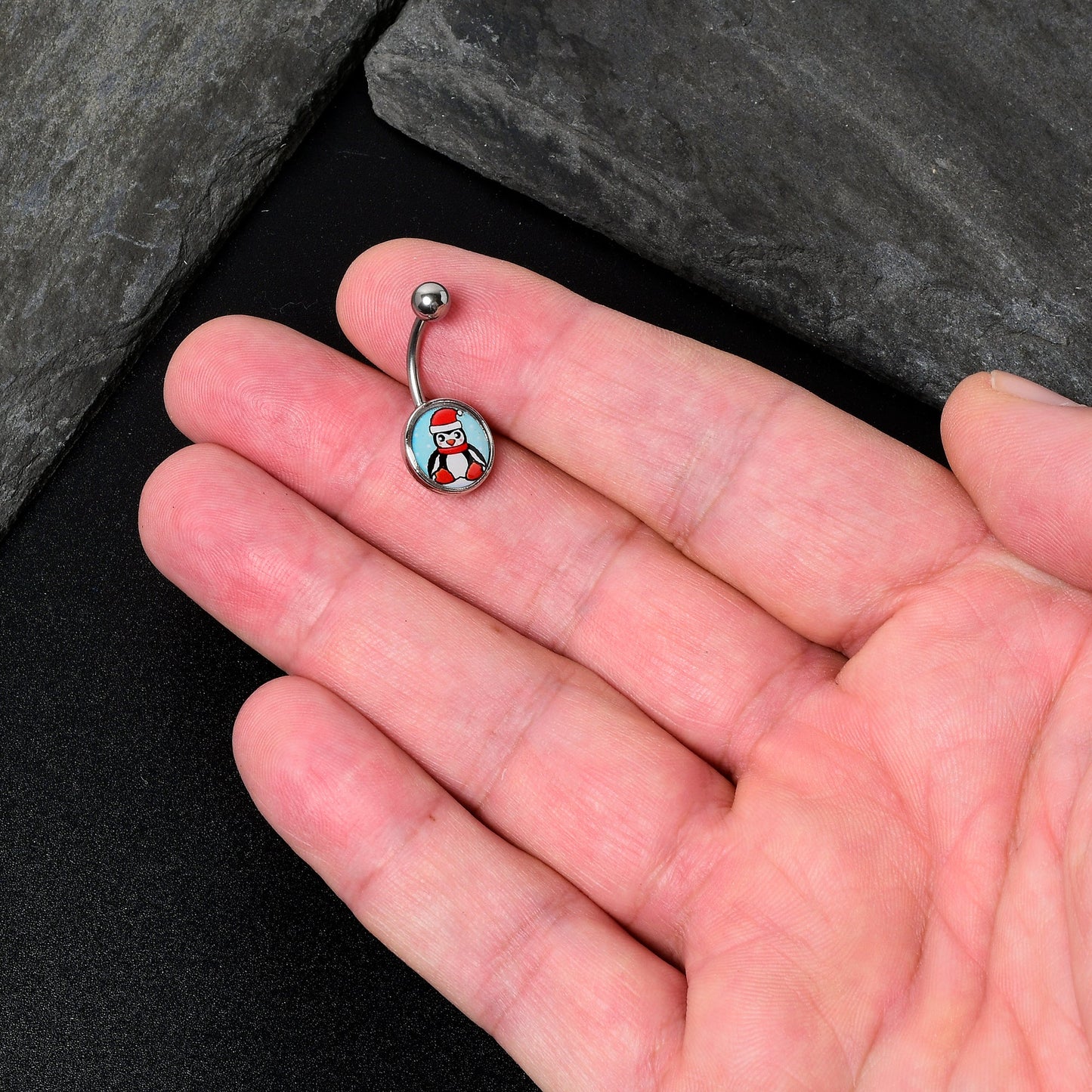 Snowfall Holiday Penguin Belly Ring by Onyx O