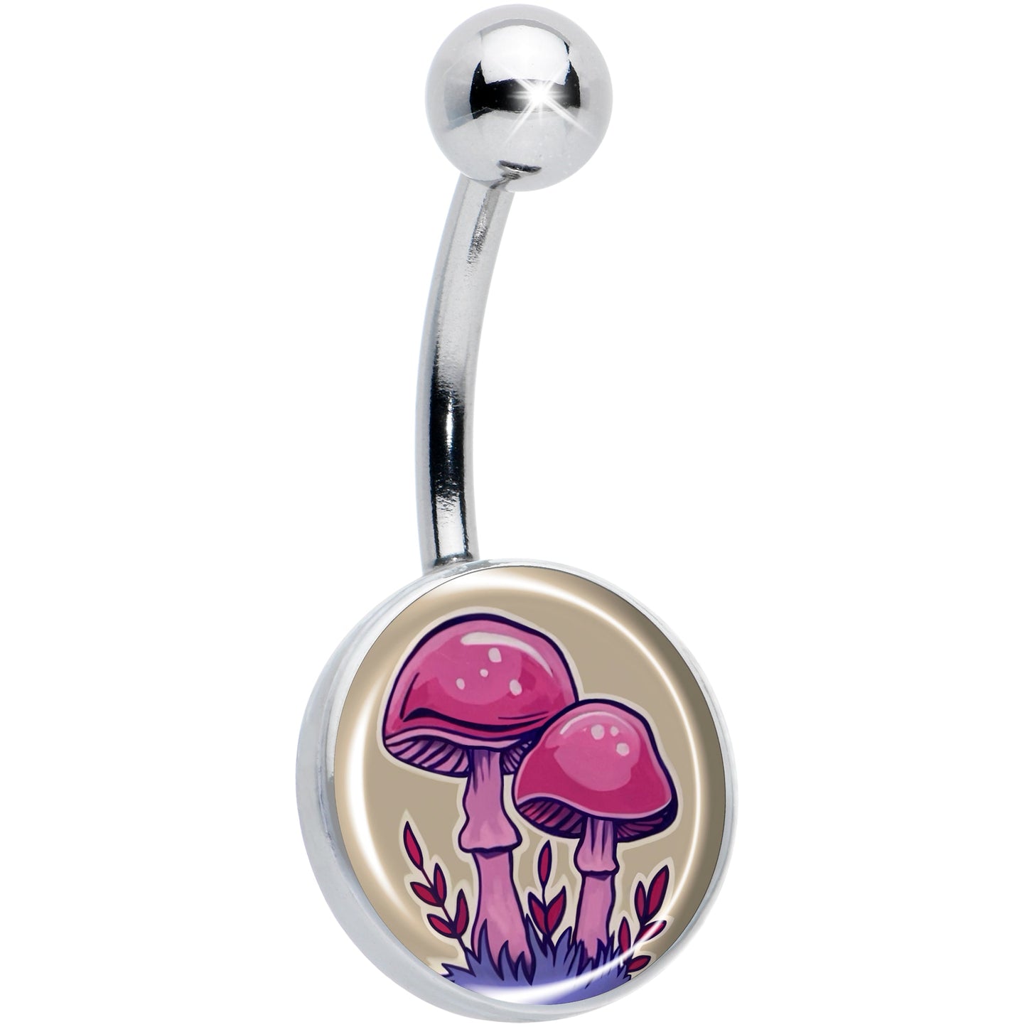 Artist Drawn Pink Mushrooms Belly Ring by Onyx O