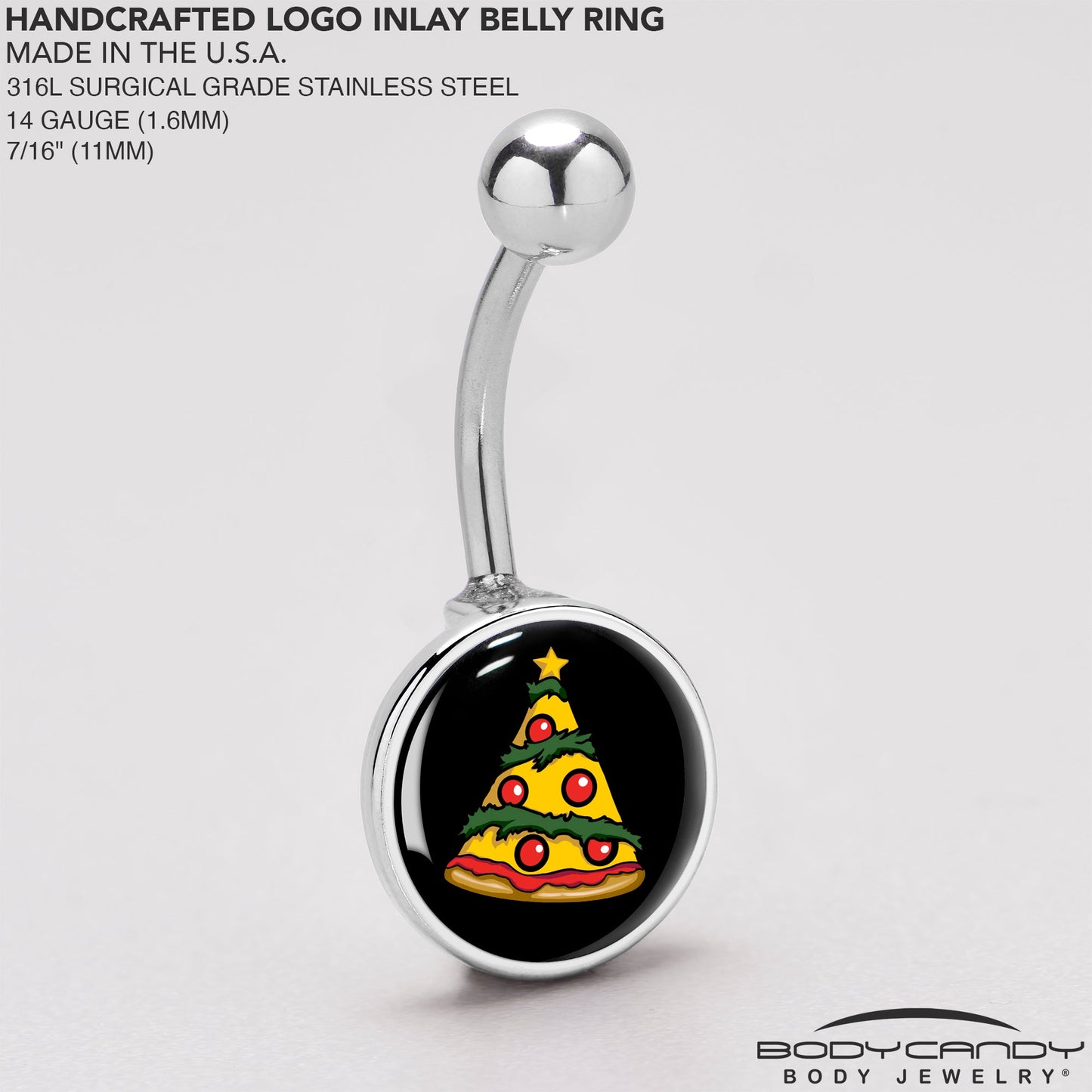 Christmas Holiday Pizza Tree Belly Ring by Onyx O