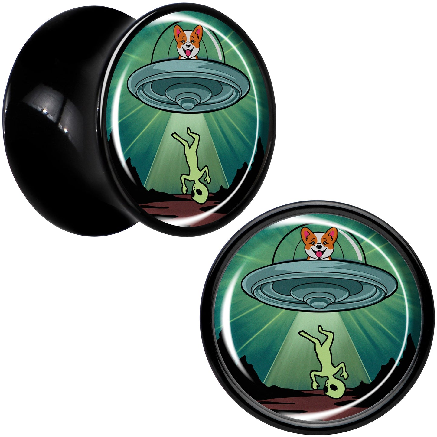 0G Reverse Alien UFO Abduction Black Acrylic Saddle Plug Set by Onyx O