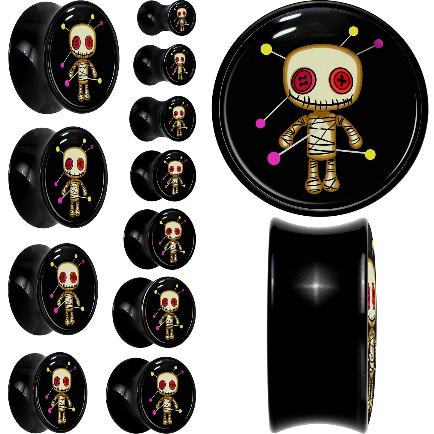 0G Voodoo Doll Black Acrylic Saddle Plug Set by Onyx O