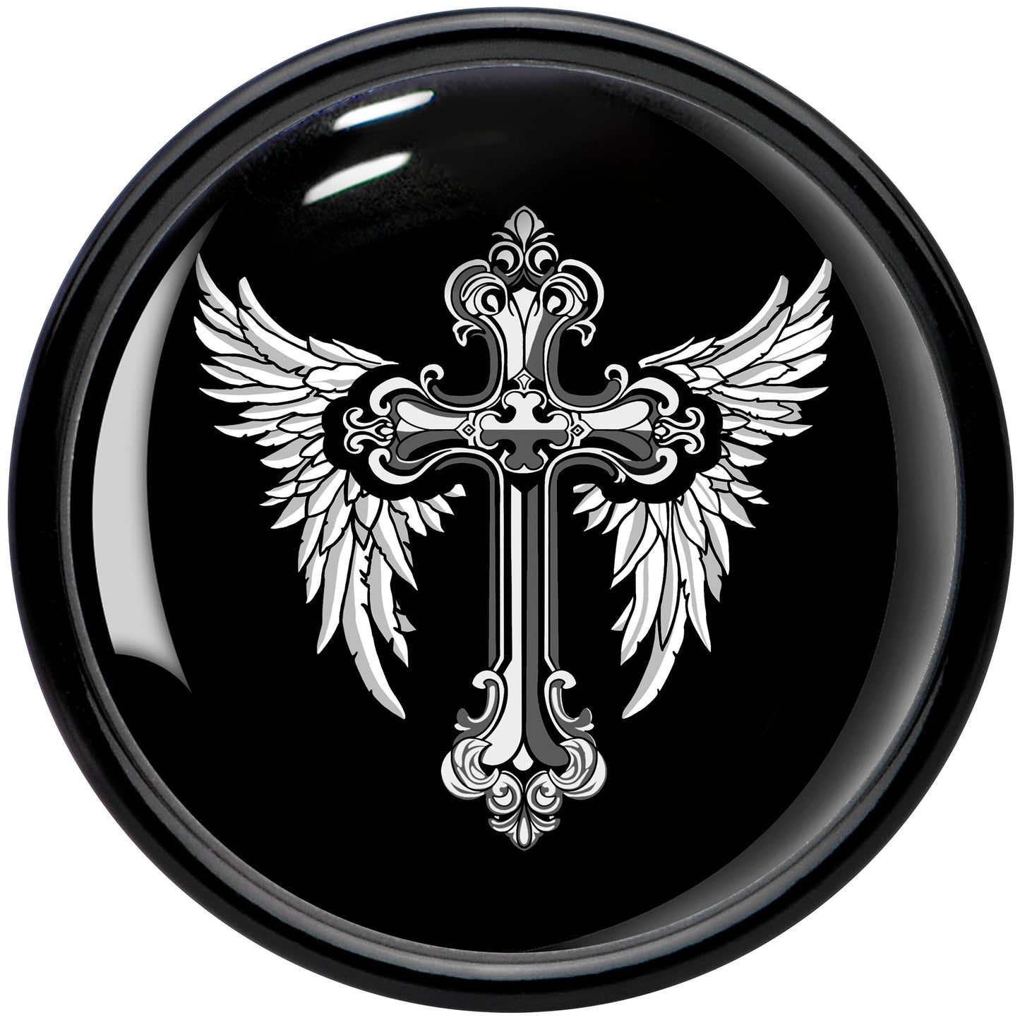 0G Black White Winged Cross Black Acrylic Saddle Plug Set by Onyx O