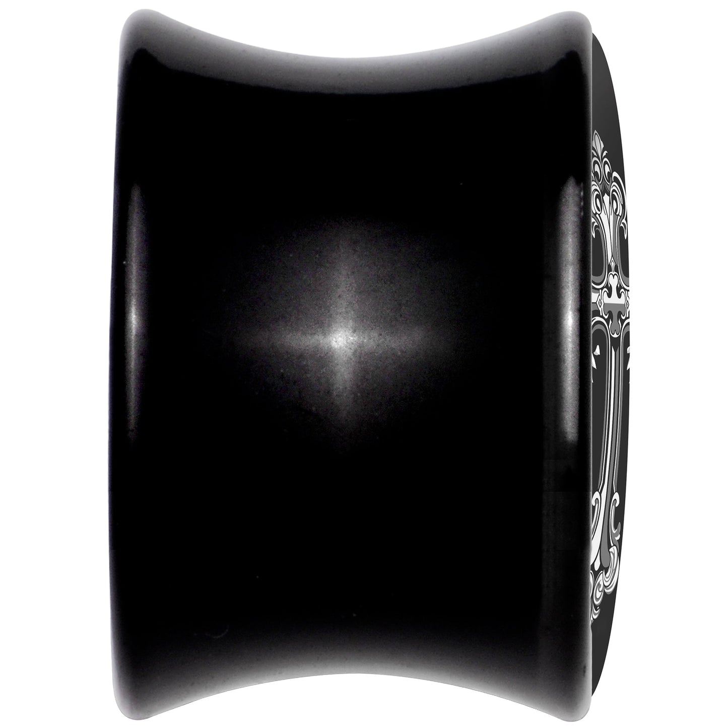 0G Black White Winged Cross Black Acrylic Saddle Plug Set by Onyx O