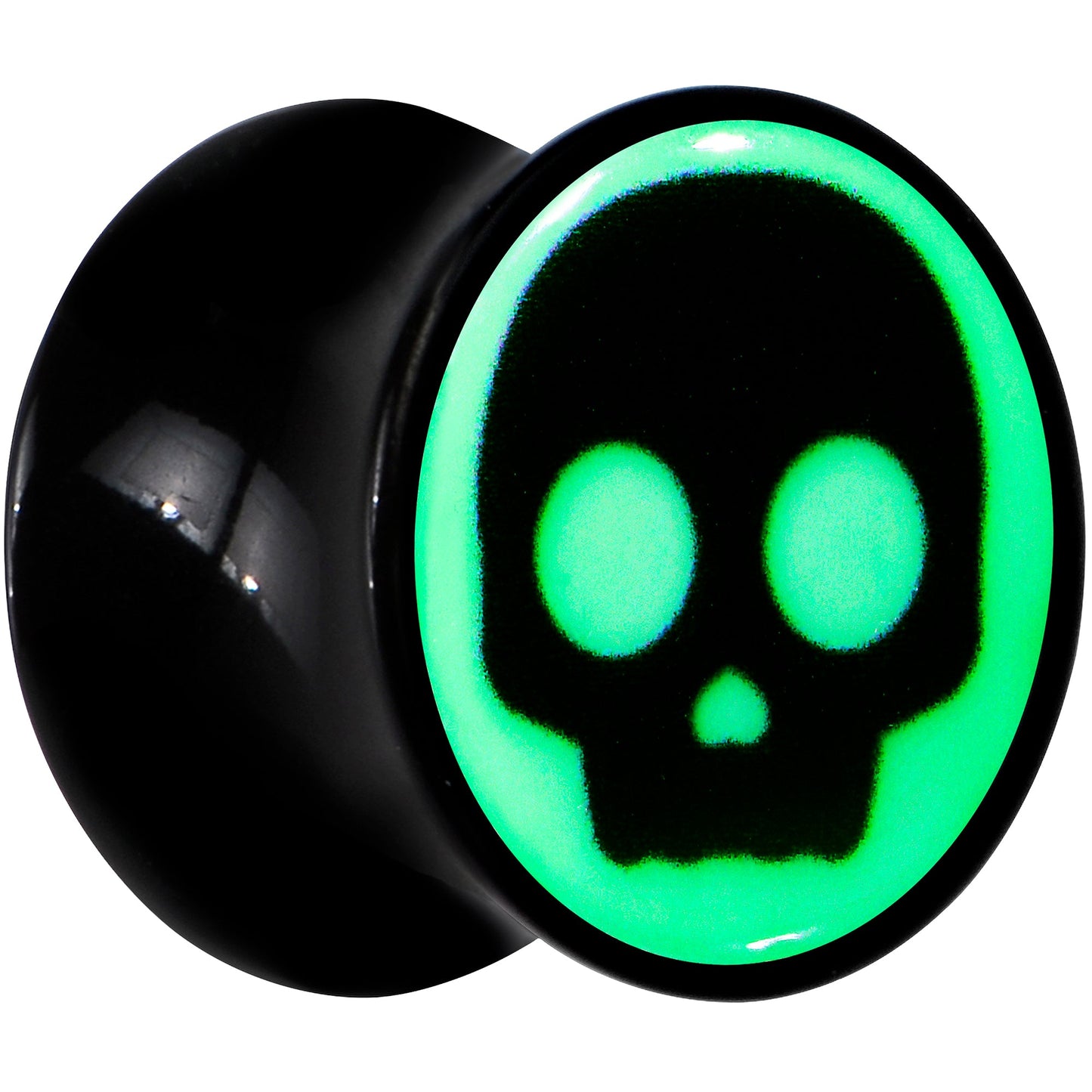 0G Glow in the Dark Simple Skull Black Acrylic Saddle Plug Set by Onyx O