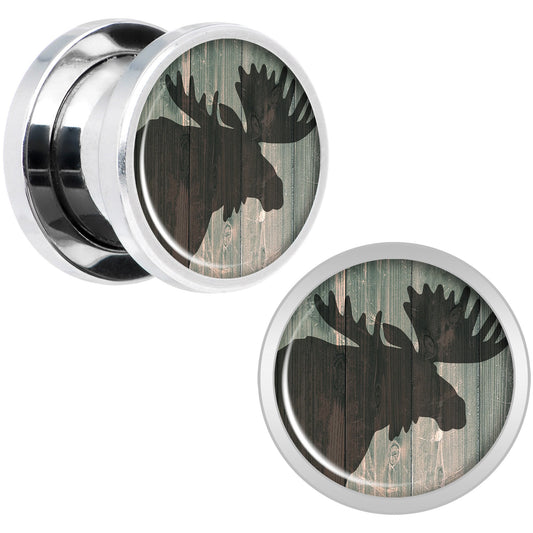 Holiday Rustic Wood Moose Screw Fit Plug Set Sizes 5mm to 20mm