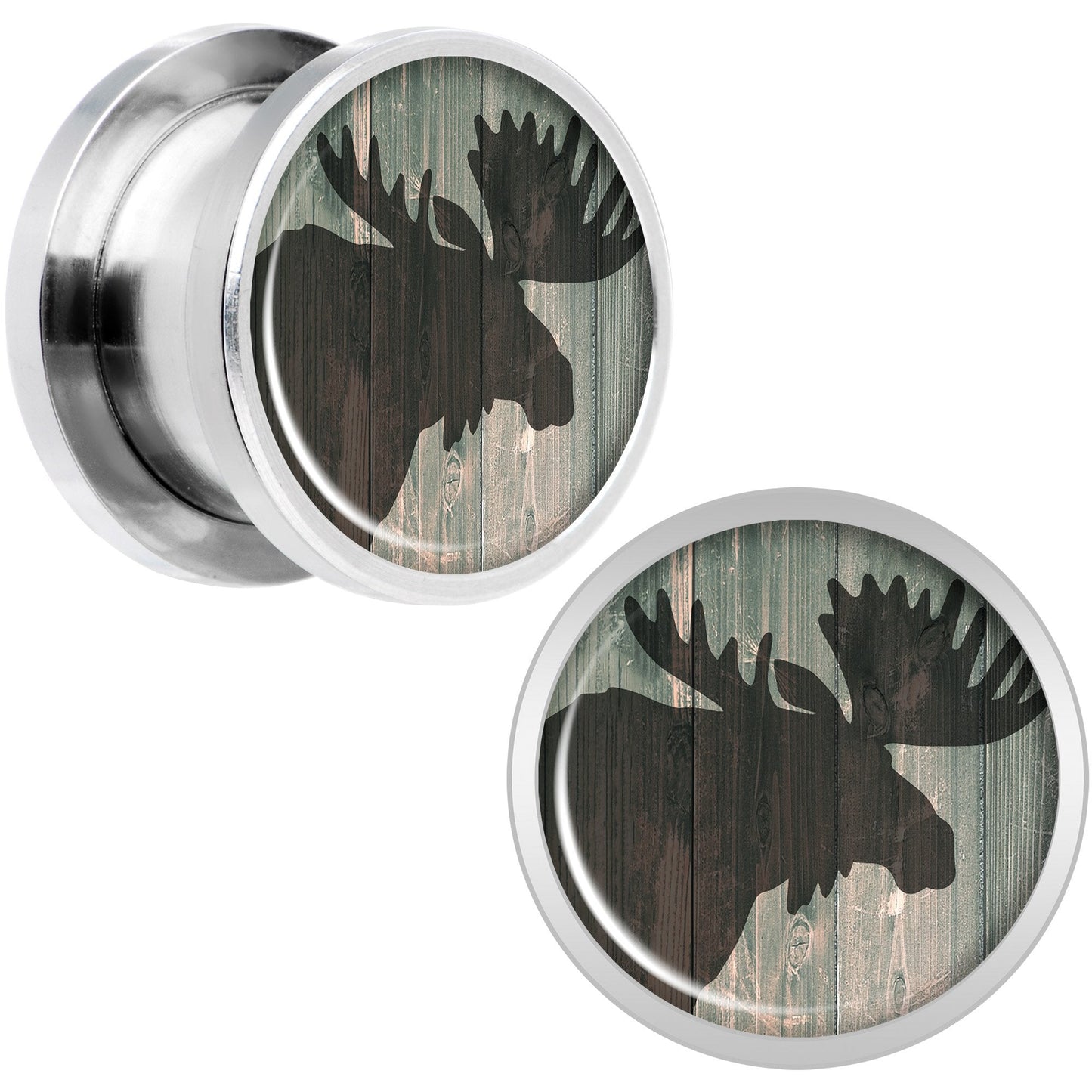 Holiday Rustic Wood Moose Screw Fit Plug Set Sizes 5mm to 20mm