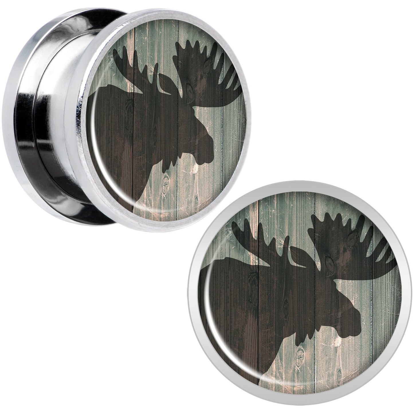 Holiday Rustic Wood Moose Screw Fit Plug Set Sizes 5mm to 20mm