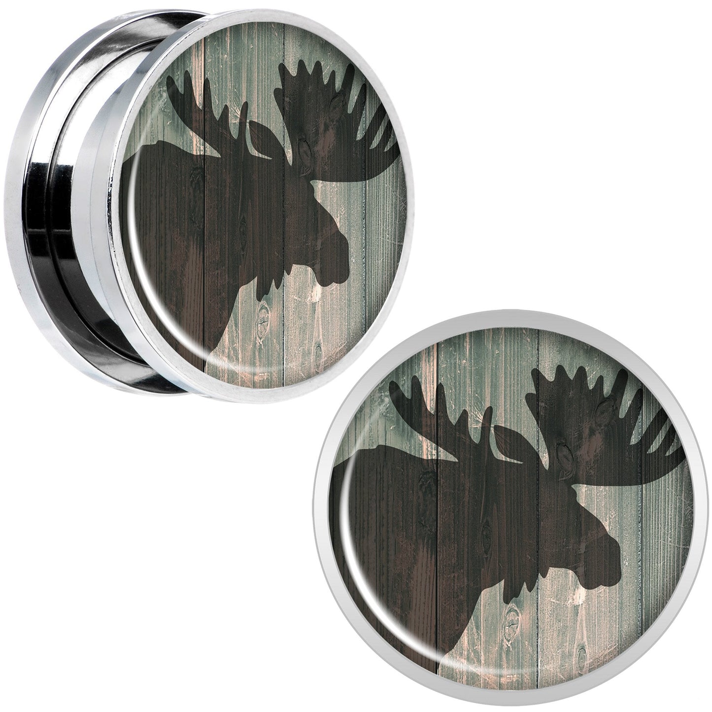 Holiday Rustic Wood Moose Screw Fit Plug Set Sizes 5mm to 20mm