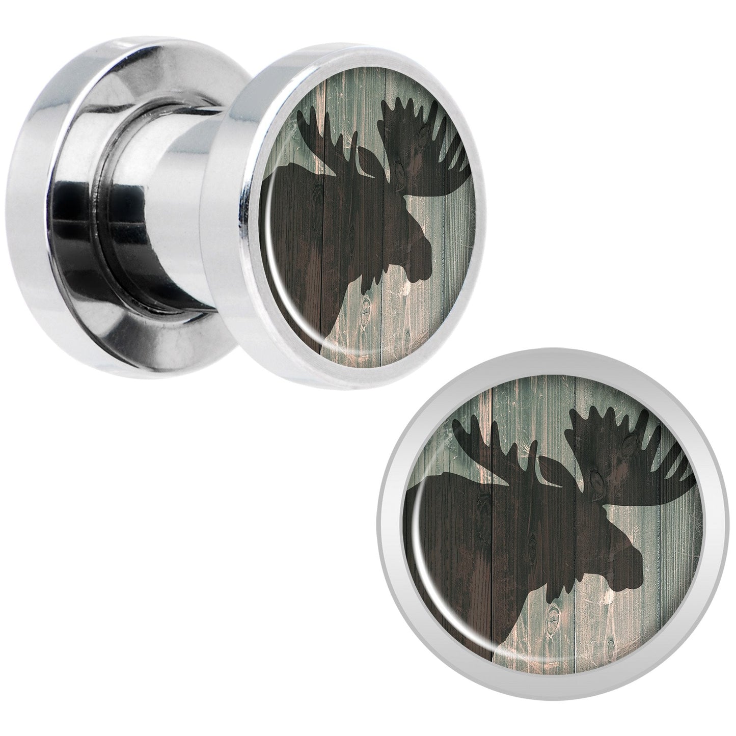 Holiday Rustic Wood Moose Screw Fit Plug Set Sizes 5mm to 20mm