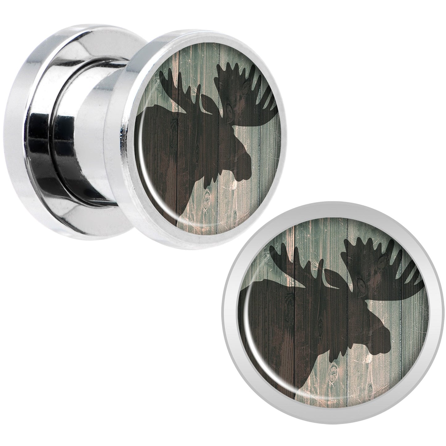 Holiday Rustic Wood Moose Screw Fit Plug Set Sizes 5mm to 20mm